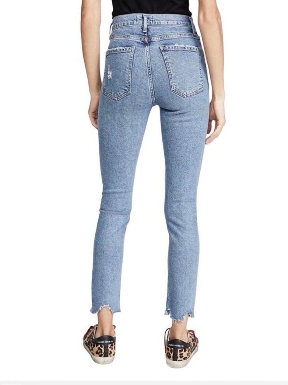 Agolde High-Rise Light Blue Distressed Hem Jeans - Picture 5 of 6